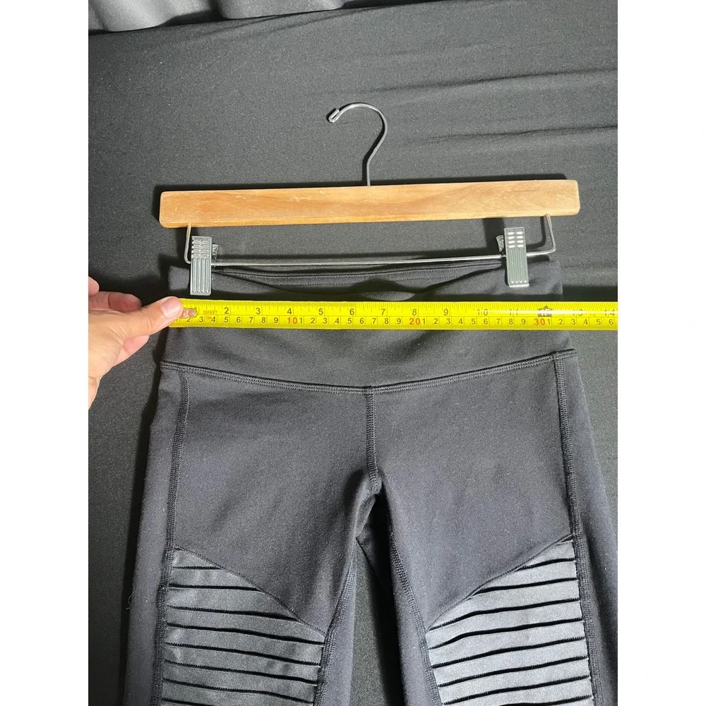 Alo Yoga High Waist Moto Leggings XS Black Glossy Ribbed Mesh Panel Pants